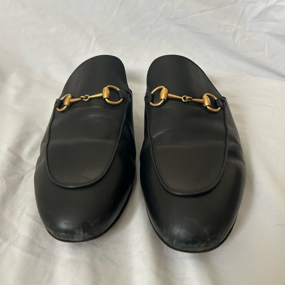 Gucci Black Leather Horsebit Mules with Gold Hardware - Picture 2 of 11